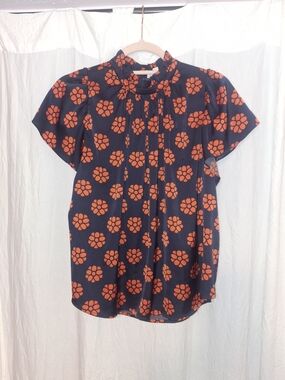 THML Navy Blouse with Orange Floral Motif